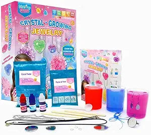 LIVEVIE Crystal Growing Jewelry Kit, Create 6 Jewelry Pieces for Kids